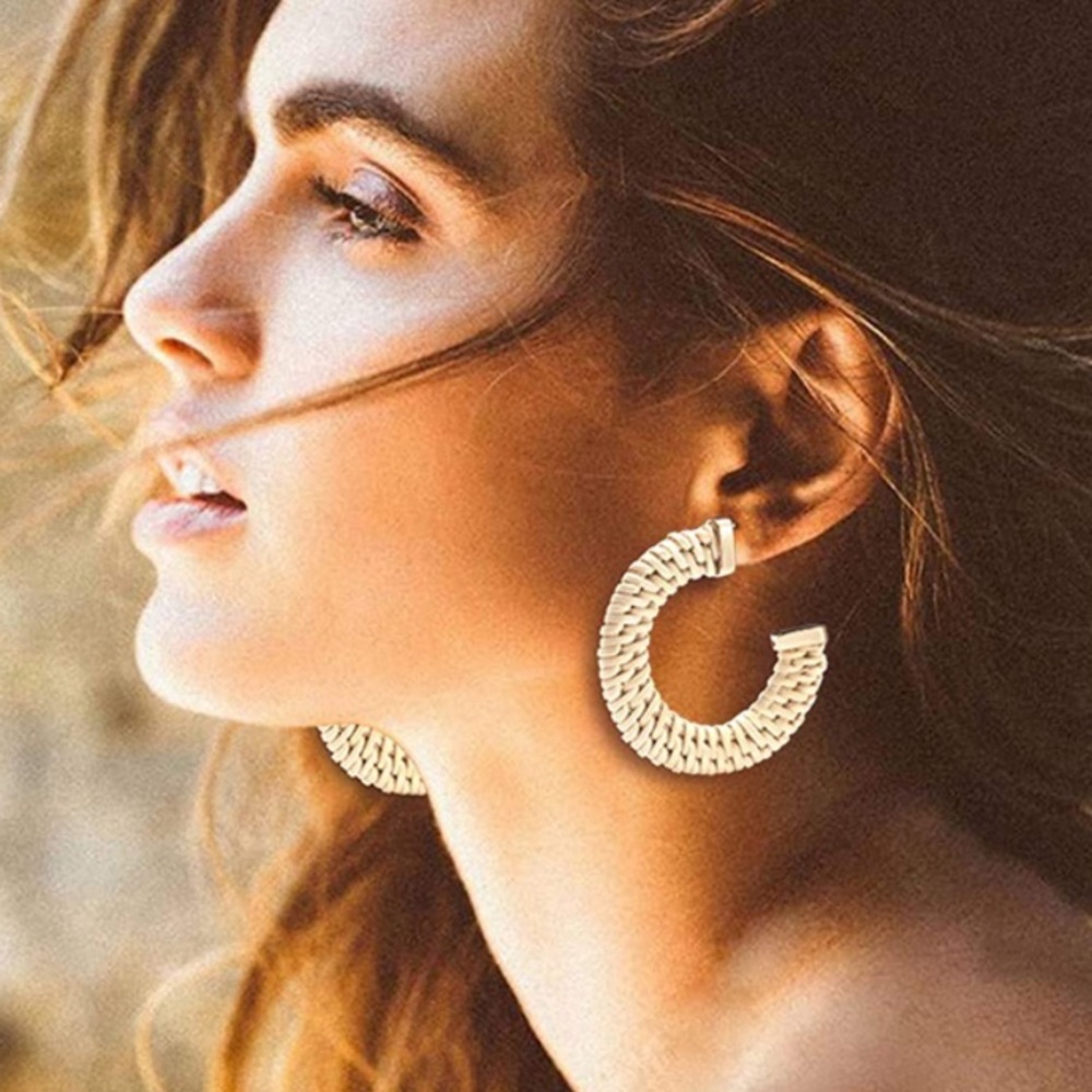 Take Me Away Bohemian Handmade Rattan Neutral Statement Earrings - Picture 4 of 9